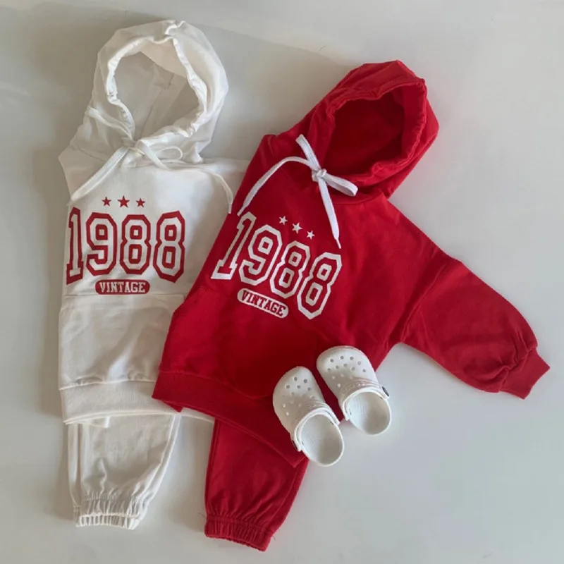 

2025 Autumn New Baby Letter Print Hooded Clothes Set Children Casual Sweatshirt Loose Trousers 2pcs Suit For Boys Girls Outfits