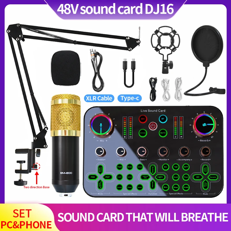 Professional Studio Microphone BM 800 with Sound Card for Youtube Recording USB PC Streaming Gaming Podcasting Singing Mic Stand