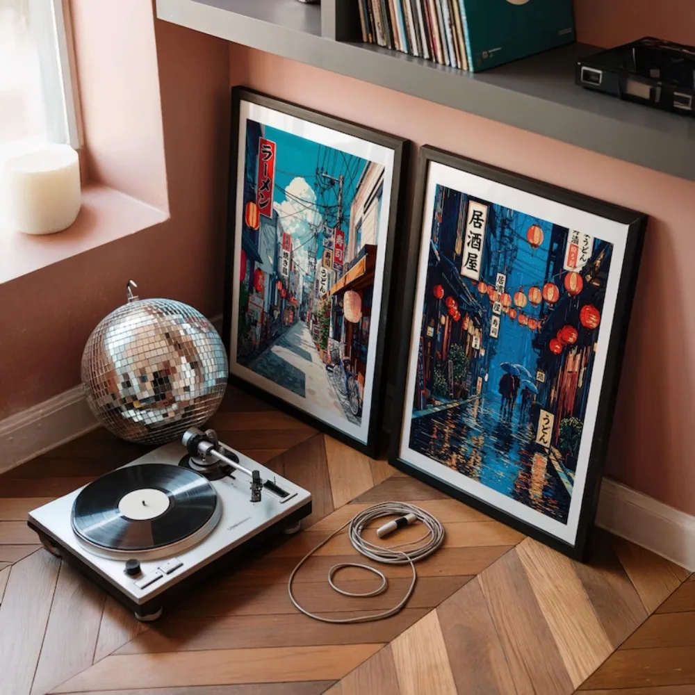 2PCS Large-sized frameless canvas paintings,2pcs Frameless,Japanese Street Wall Street Art Collection,Tokyo Alley Prints,Digital