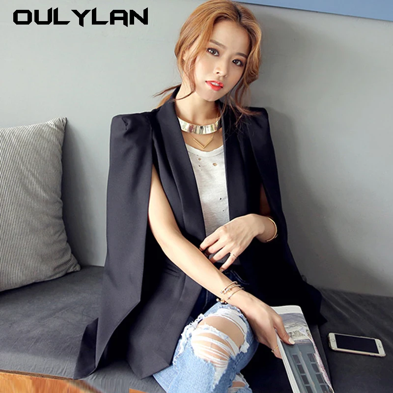 

OULYLAN Women Lapel Cloak Blazer Fashion Split Sleeve Coat 2024 Autumn New Office Solid Cape Casual Black Suit Jacket Workwear