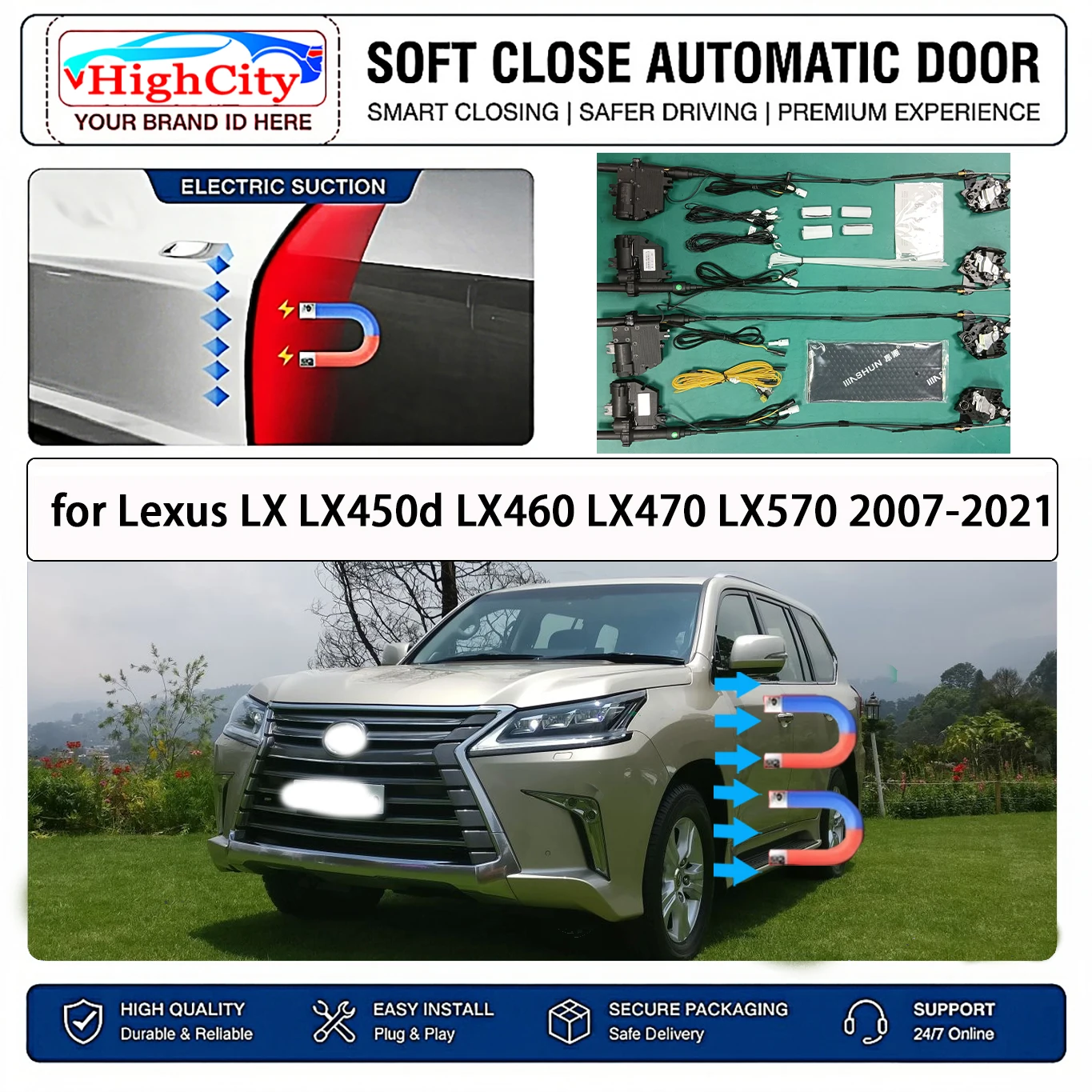 for Lexus LX LX450d LX460 LX470 LX570 2007-2021 Electric Suction Soft Close Door Kit Smart Anti Pinch Auto Cinch Latch System