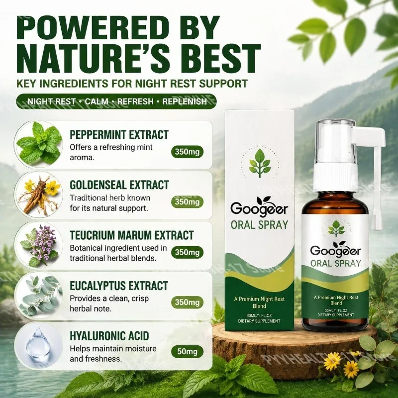 Night Rest Blend Oral Spray with Peppermint Extract Mint Aroma Hyaluronic Acid Fine Mist for Quieter Nights Use 30 ML