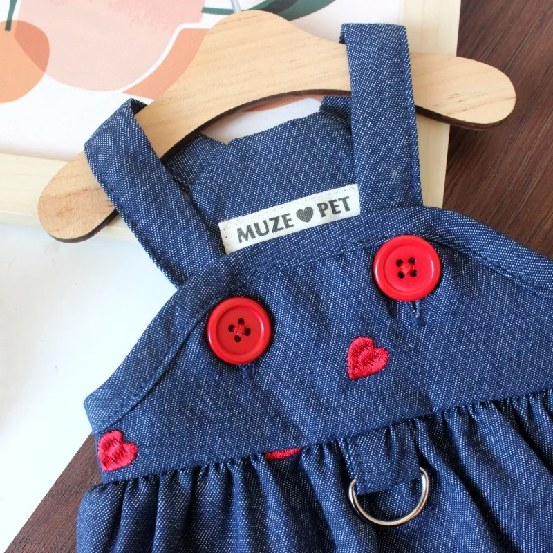 2024 Fashion Summer Dresses for Small Dogs Spring Summer Pet Denim Dress Puppy Skirt Cat Clothing Sweet Love Clothes for Poodle