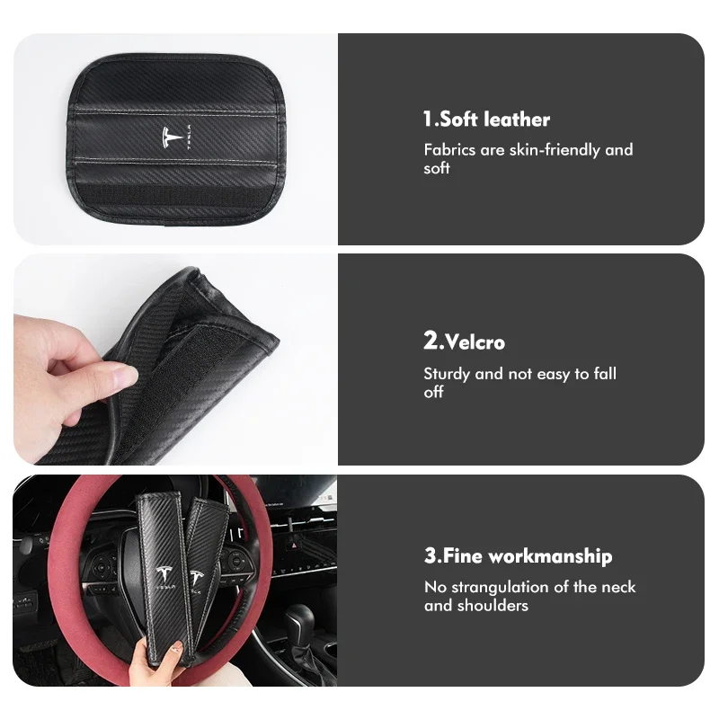 Car Styling Seat Belt Cover Leather Shoulder Protector Pads For Tesla Model Y 3 S X Roadster Bonina