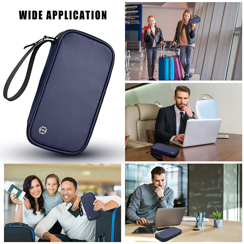 RFID Blocking Travel Document Wallet Multi Pocket Passport Holder Organizer with Card Slots Pen Holder and Zipper Pocket, Water