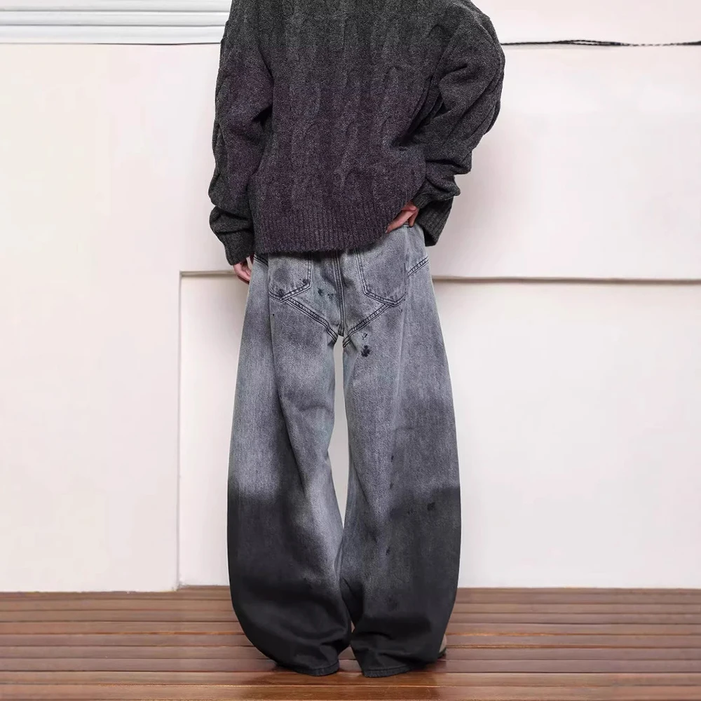 メンズジーンズ洗浄カジュアルパンツストリートアメリカンレトロファッションオールマッチ人格ワイドレッグパンツ紳士服 2025 新しい