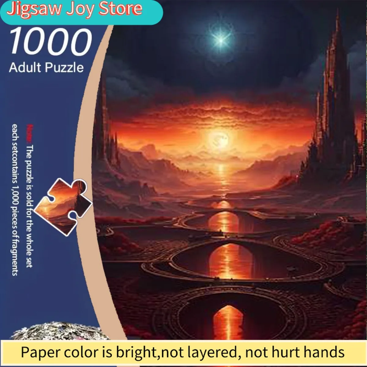 

1000pcs Adult Jigsaw Puzzle - Luminous Nebula with Red & Orange Ring Structure & Glowing Stars, Challenging 1000pcs Brain Teas