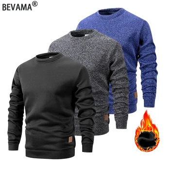 Men's Warm Crew Neck Sweatshirt Fleece Lined Thermal Pullover Autumn Winter Fashion Casual Sweater Loose Knit Long Sleeve Hoodie