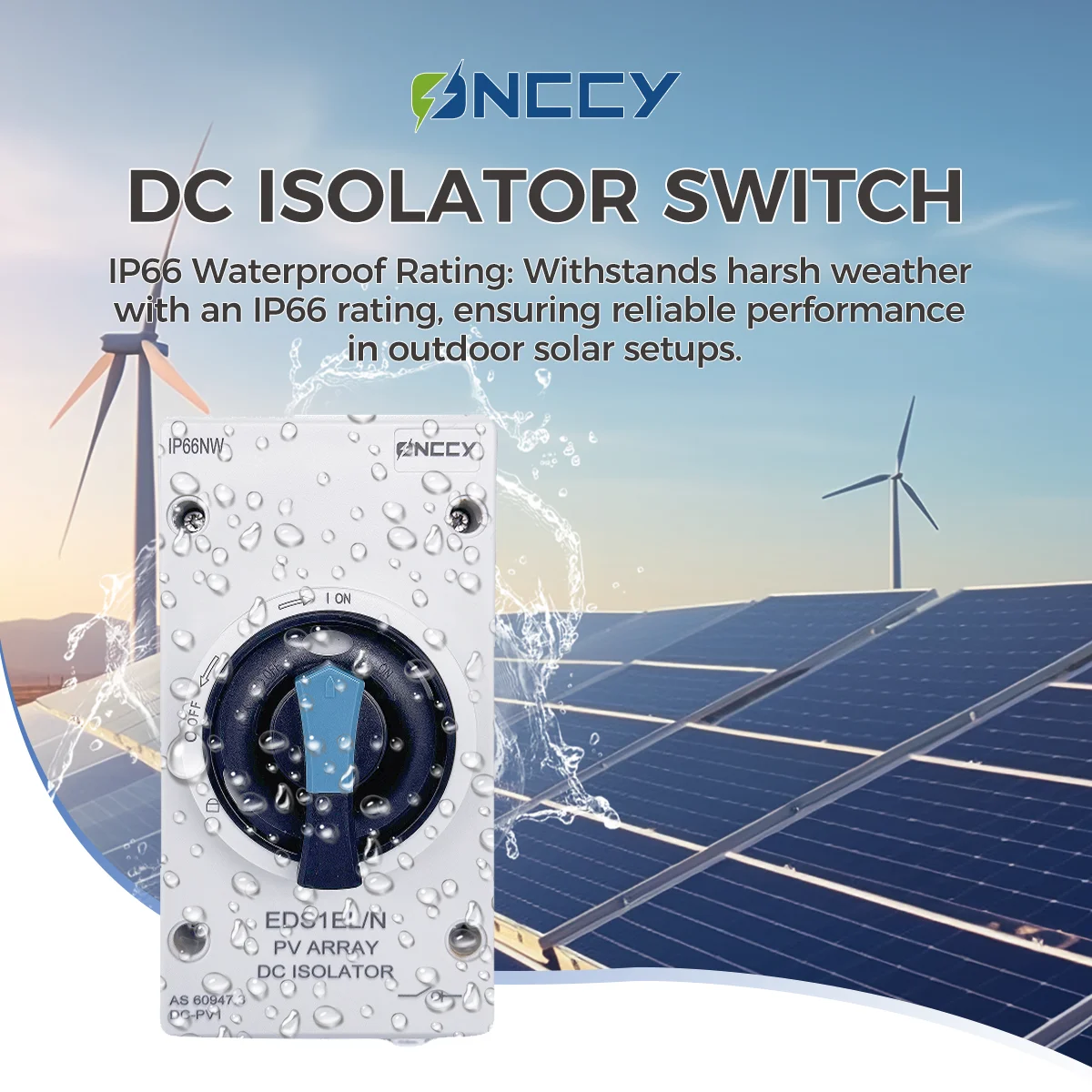 ONCCY Photovoltaic Solar DC Isolation Switch Outdoor PV Solar Switch 4P 1200V/1000V 32A Rotating Handle IP66 Waterproof