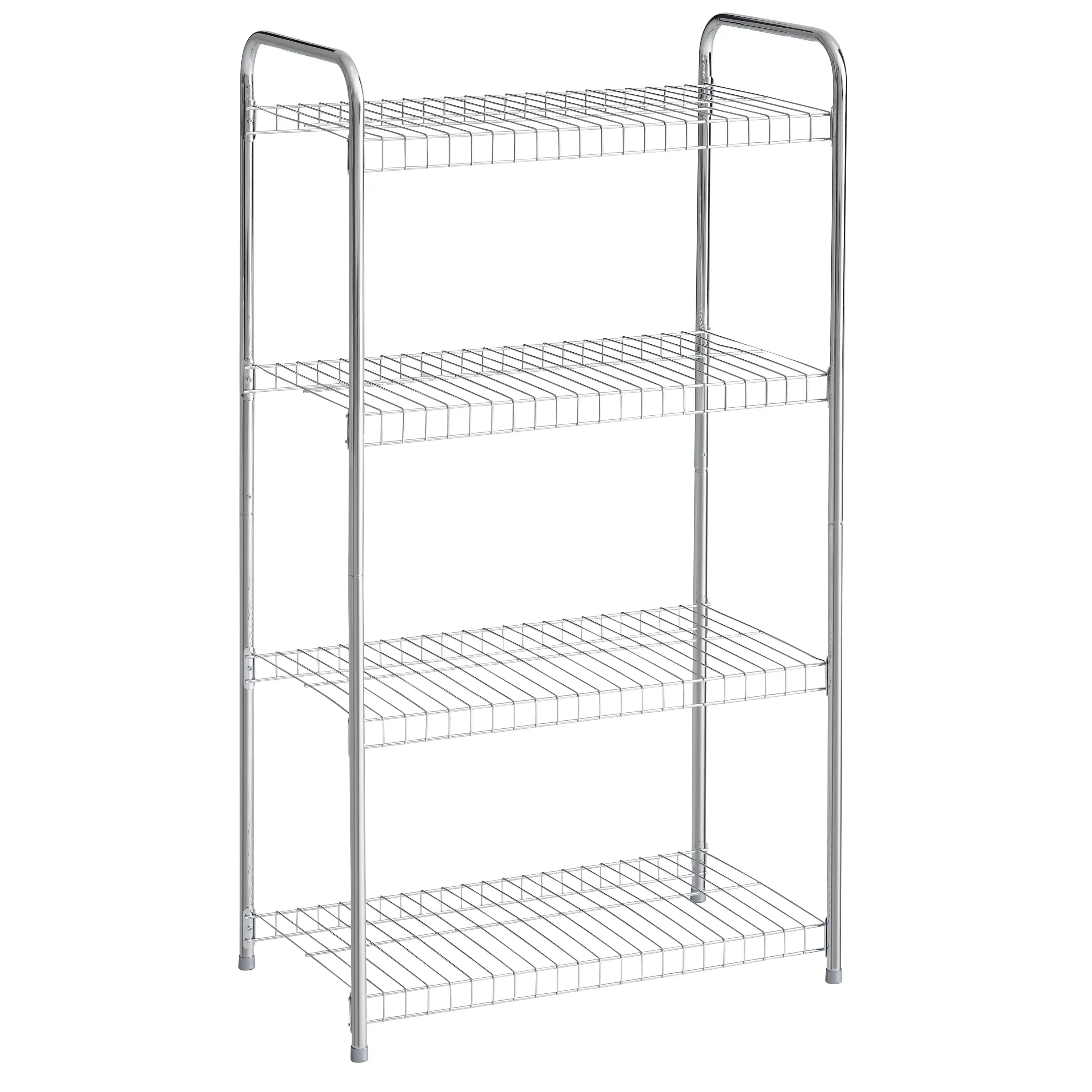 

Rubbermaid Freestanding 4-Tier Multipurpose Wire Shelving Unit, Satin Nickel.