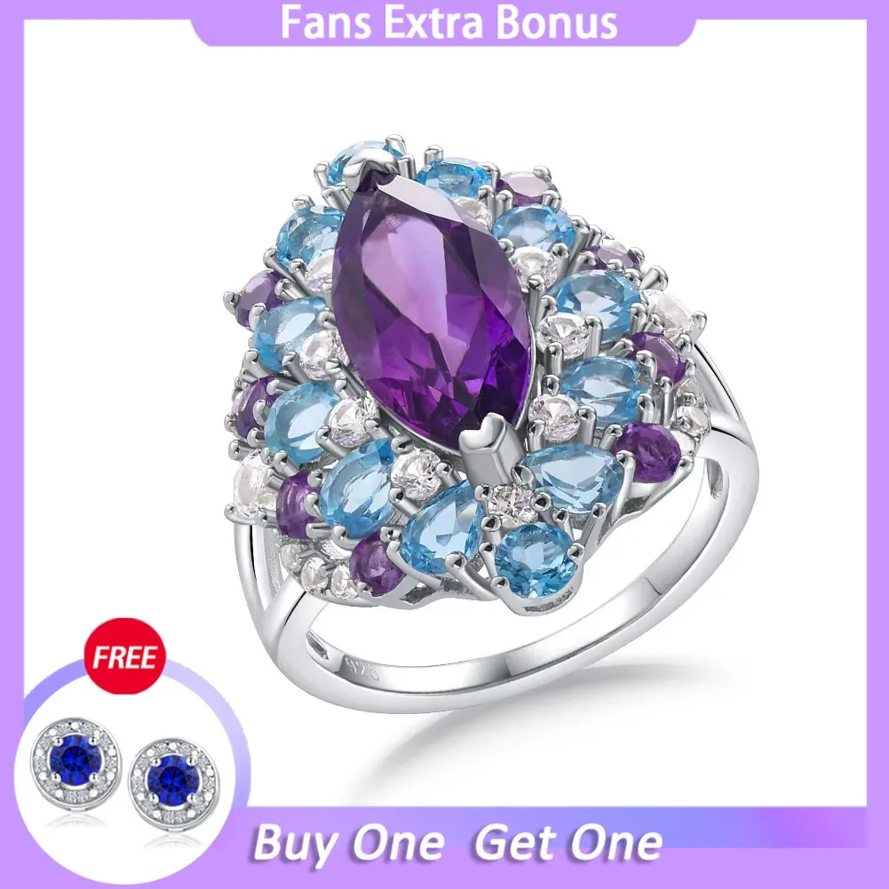 GZ ZONGFA Original 925 Sterling Silver Ring for Women Natural Amethyst Mixed Gemstone 5.1 Carats Elegant Party Fine Jewelry