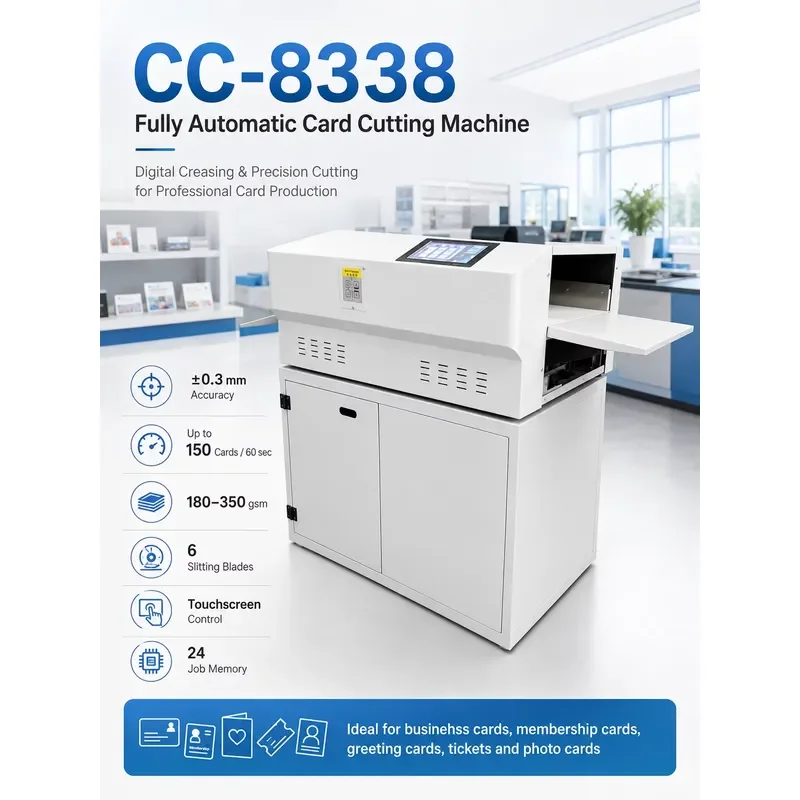 CC-8338 Automatic Digital Creasing and Perforating Card Cutting Machine for Business Cards Postcards Tags and Print Finishing