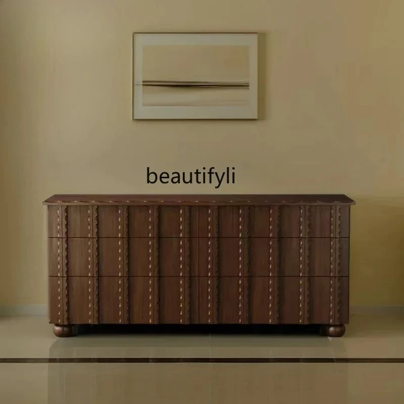 

French Retro Solid Wood Sideboard Living Room Designer Storage Decorative Cabinet Nordic Vintage Style Entryway Chest of D