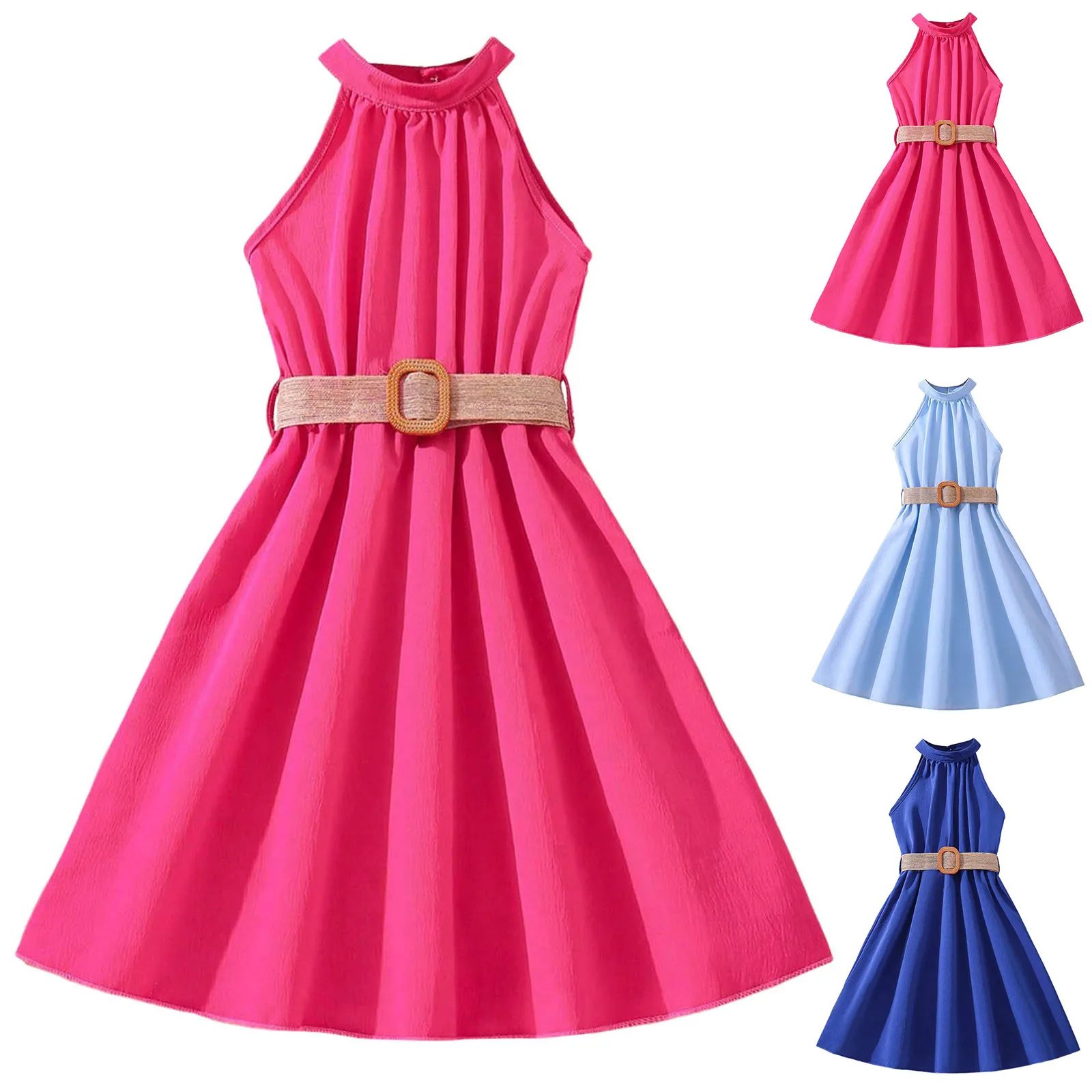 Summer Teenage Dresses For Kids Girls With Belted Halter Off Shoulder Formal Party Dress Children Girls Toddler Clothes 8-11y