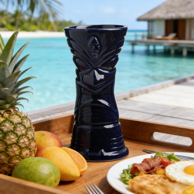 1 Vaso Tiki Hawaiano de Cerámica, Vasos Tropicales para Bebidas, Tazas Tiki para Cócteles, Decoración de Bar, El Mejor Regalo para un Amigo