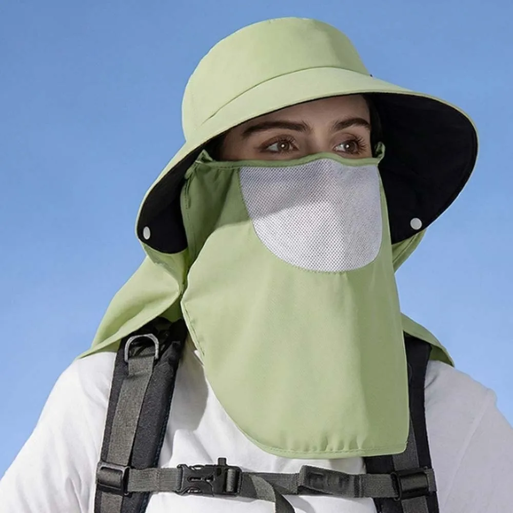 

Sun Hat Anti-UV Mask Sunshade Shawl Cap Solid Color Wide-brimmed Neck Protection Hat Polyester Breathable Picking Tea Hat Women