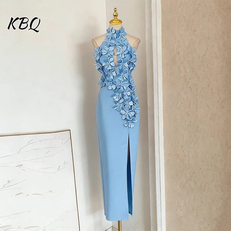 

KBQ однотонные утягивающие платья с открытой спиной для женщин, воротник-стойка, без рукавов, с высокой талией, с аппликацией, женское новое платье