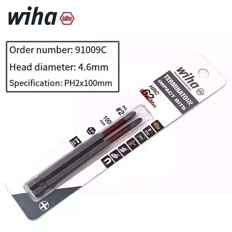 Wiha 2PC 16PC Schraubendreher-Bit-Set 1/4 Zoll Sechskantschaft Rutschfester Bohrer PH2 Länge 65/85/100mm Handwerkzeug 91001C-91011C – Detail 12