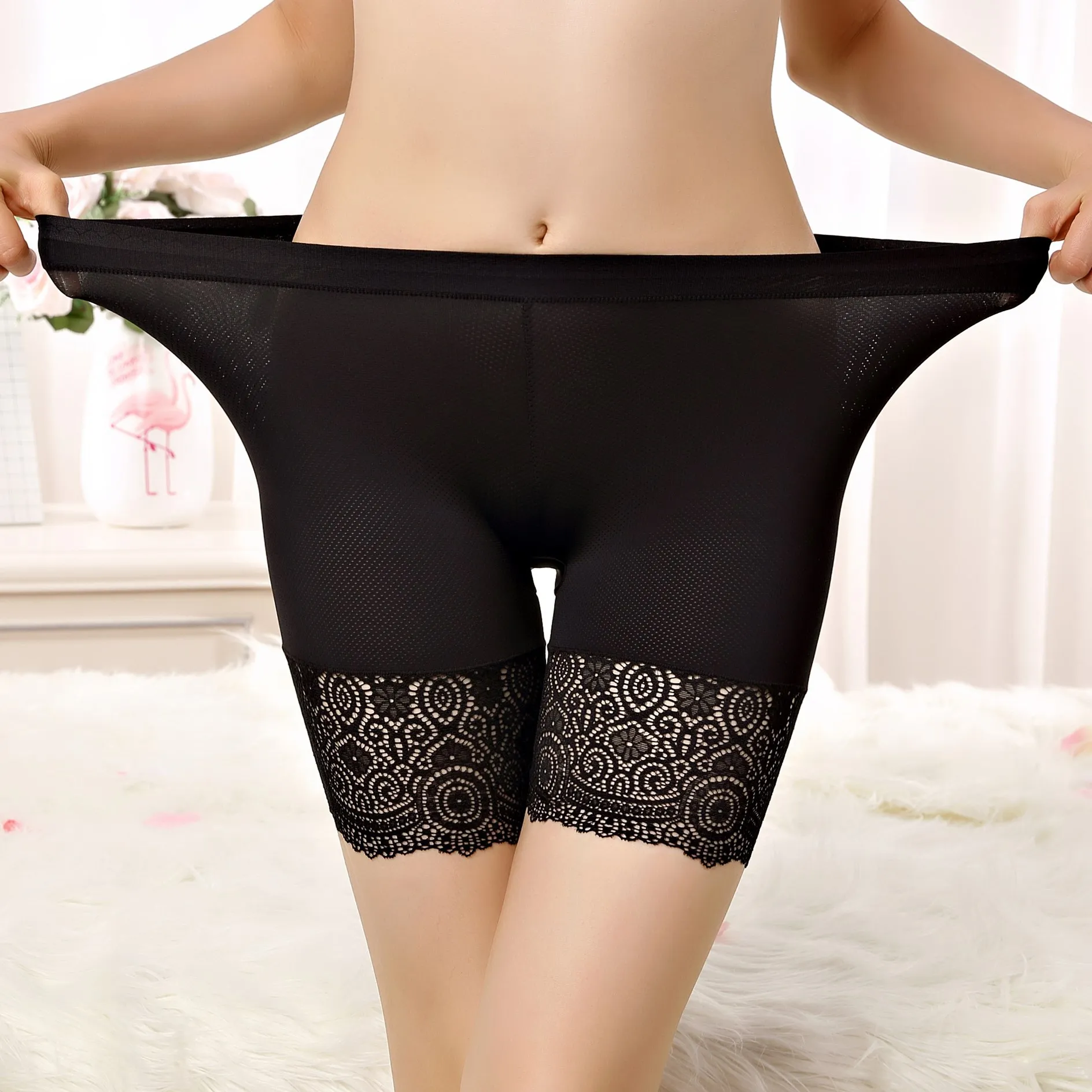 

Enlarged Fat Safety Pants 180 catties Anti slip Women's Lace Thin Bottom Pants Women's Safety Flat Corner Shorts