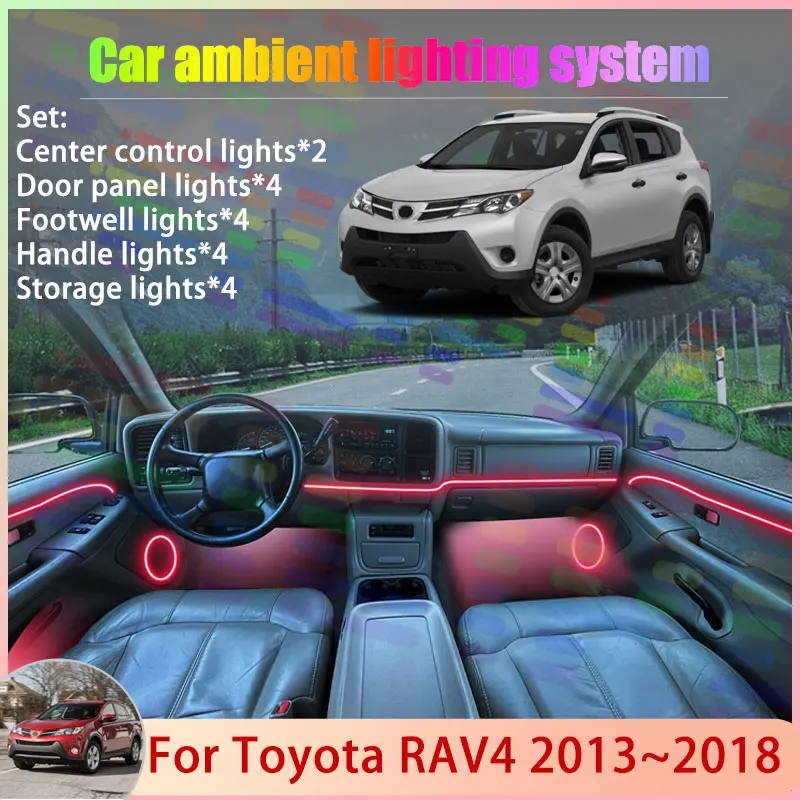 

Для Toyota RAV4 XA40 MK4 2013 ~ 2018 2014 2015 2016 2/18 в 1 автомобильный атмосферный светильник RGB абажур ансамбль стример атмосферный набор