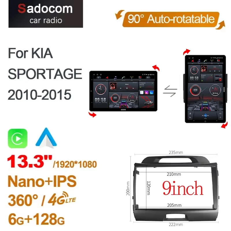 big style 1920*1080 CarPlay 13.3 inch 1080P 1080P Android 10.0 Car player autoradio Auto for KIA SPORTAGE 2010 2011-2015 360
