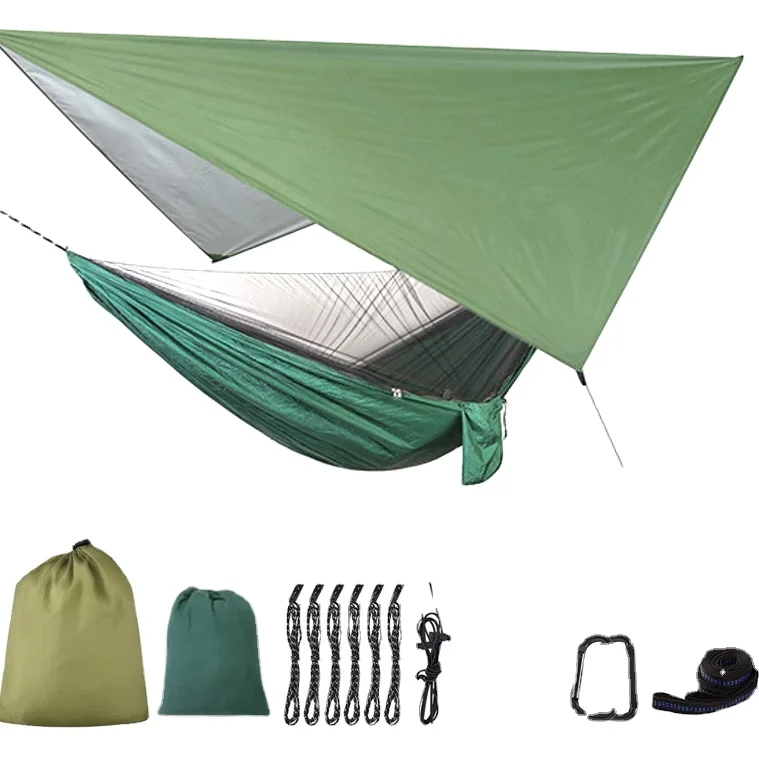 

Outdoor Camping Trip Hammock Tent Set Nylon Waterproof Cloth and Bug Net Rain Fly Adventure