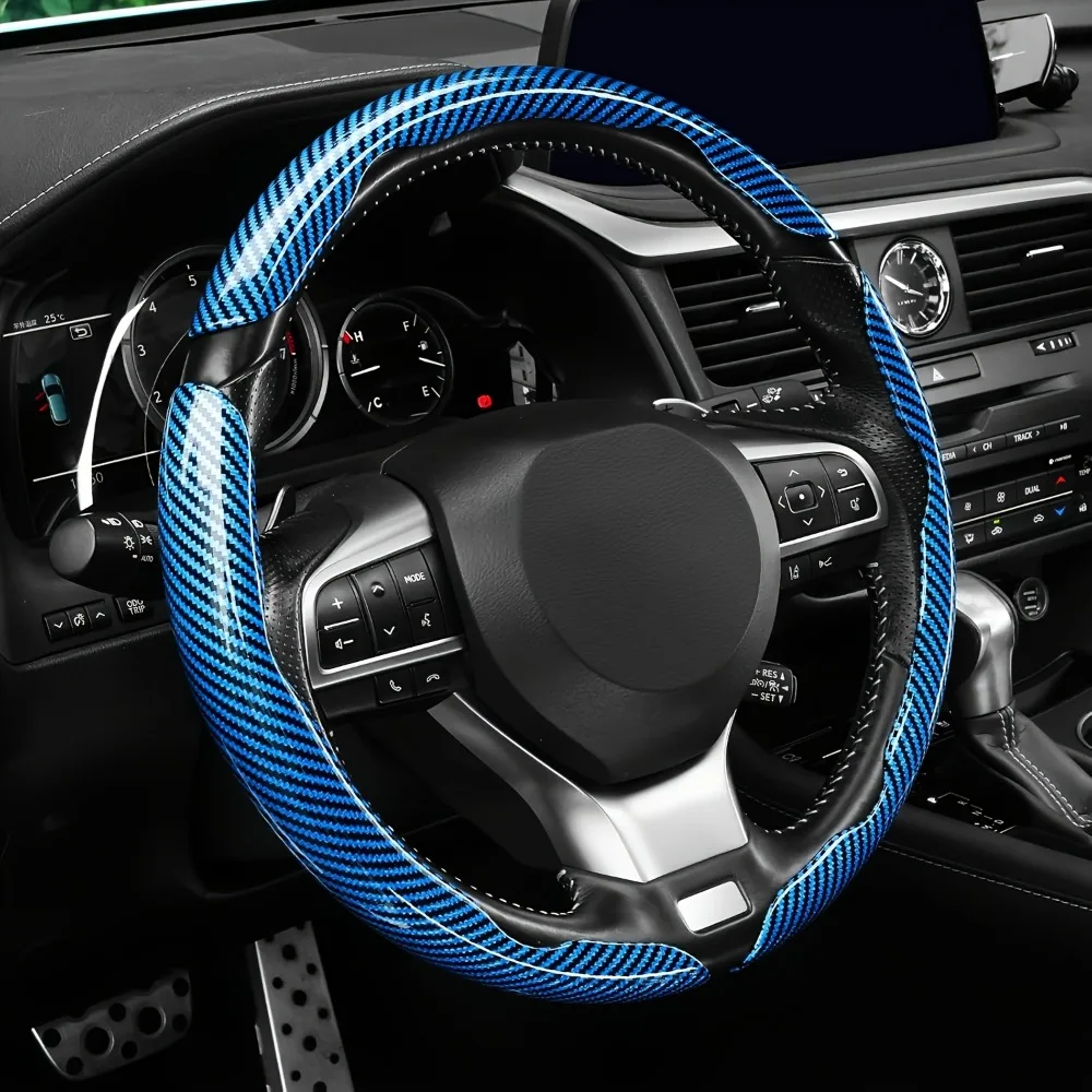 Carbon Fibre Anti-slip Protective Cover Segmented Car Steering Wheel Cover Car Decoration Universal Steering Wheel Cover
