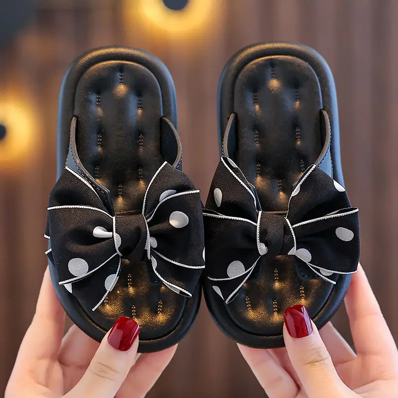 1-8tBow tie children's slippers Summer girls' indoor home Silent girls Bathing cute baby sandals