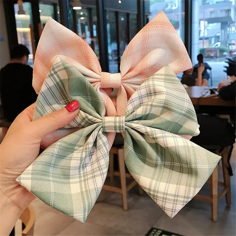 Sweet JK Bowknot Hair Clip Plaid Striped Fabric Hair Accessories for Girls Student Uniform Accessory Lovely Spring Clip Headwear