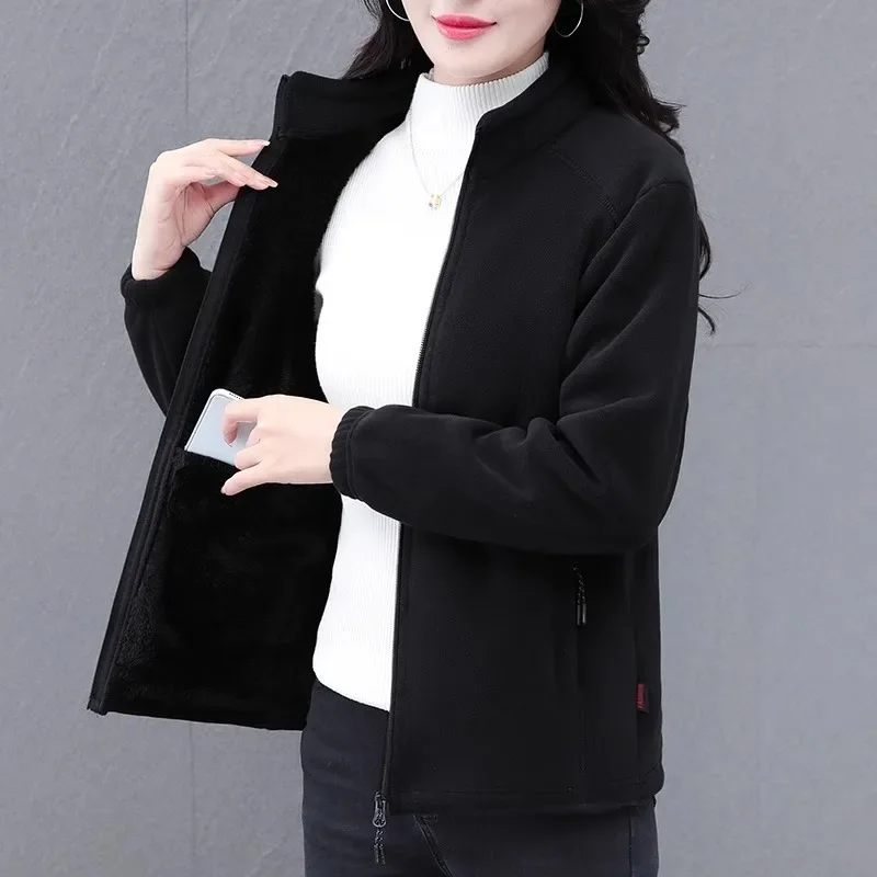 Teplá fleecová bunda pro ženy, podzimní a zimní, nový styl, oboustranný fleecový kabát pro maminky středního věku, zesílený svrchní kabát - náhled 2