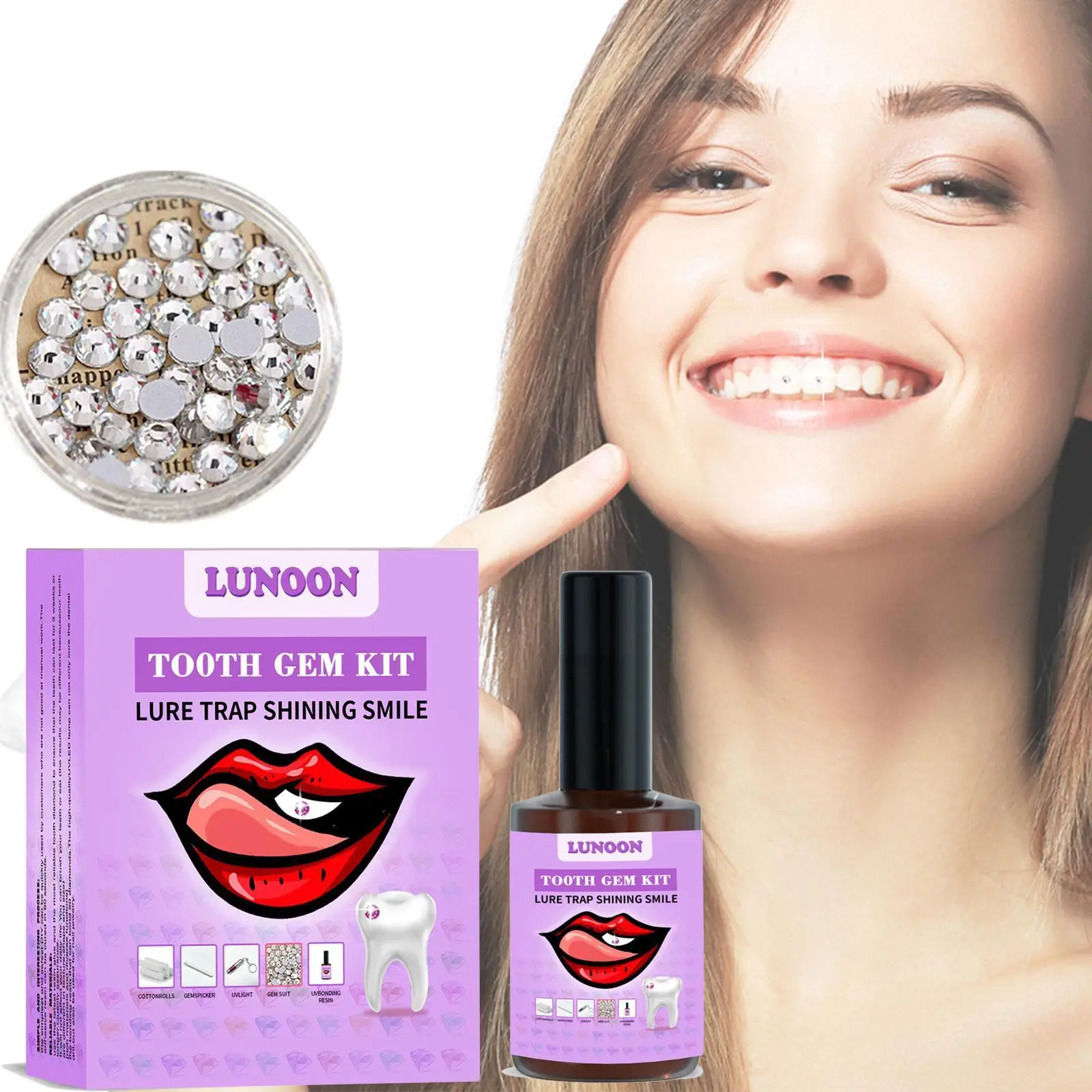 

Tooth Jewelry Kit DIY Teeth Gems Kit With Glues And Light Teeth Clear Precious Stone Jewelry Decoration Glittering Tooth Gem Kit