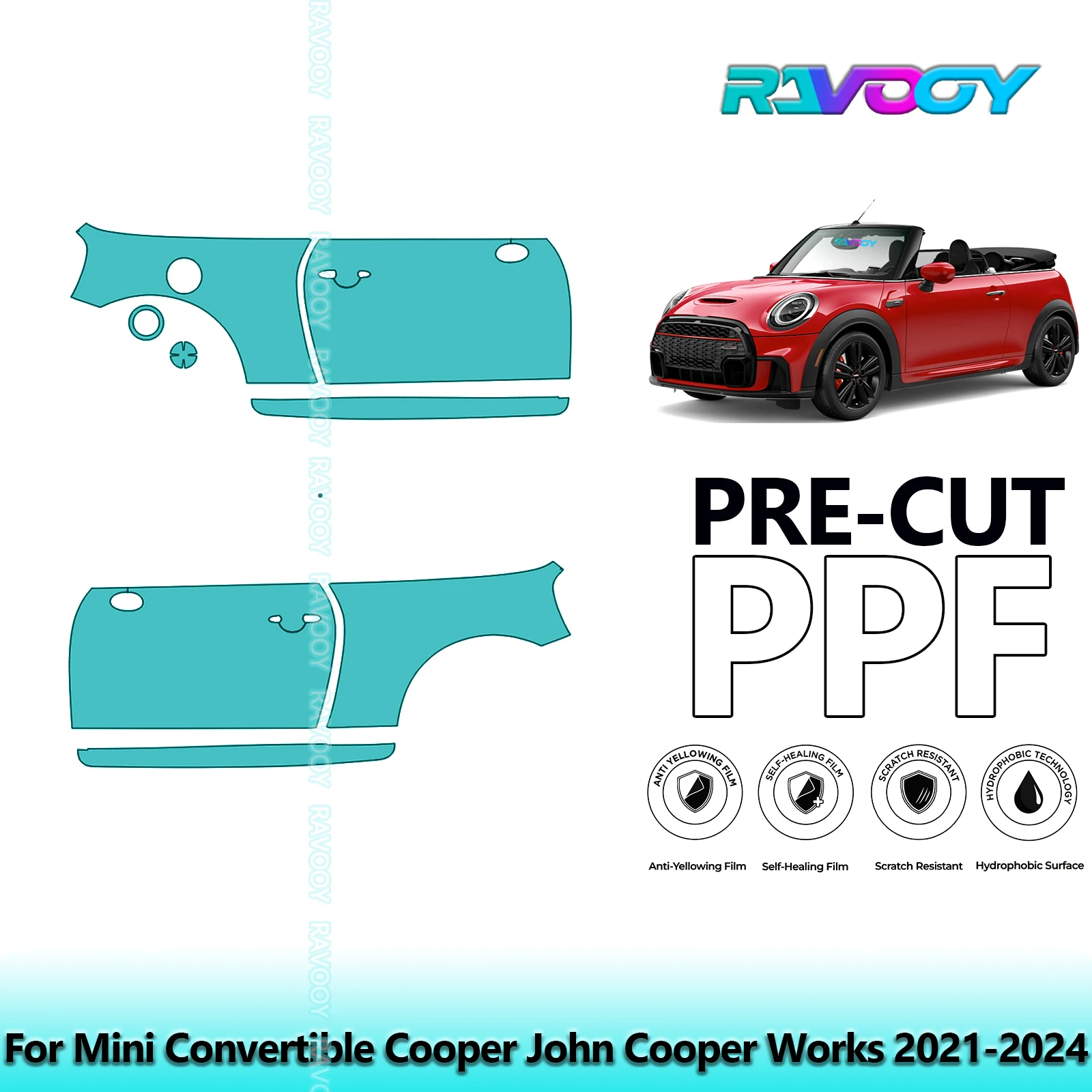 

For Mini Convertible Cooper John Cooper Works 2021-2024 8.5mil Pre-Cut PPF Door & A/B Pillar Kit TPU Paint Protection Film Set