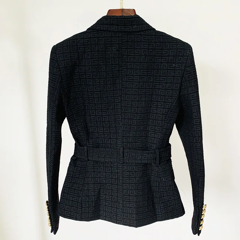 Latest Popular Single Product Ladies Geometric Pattern With Belt Fashion Texture Blazer Trendy Slim Design Spring Fall Jacket