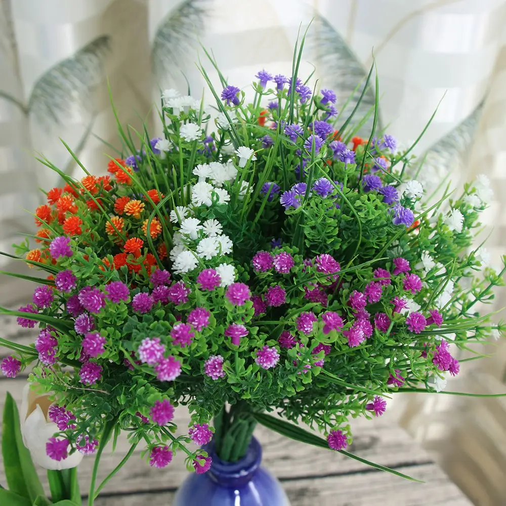 プラスチック造花屋外 UV 耐性造花装飾緑庭低木植物ホームウェディングパーティーの装飾