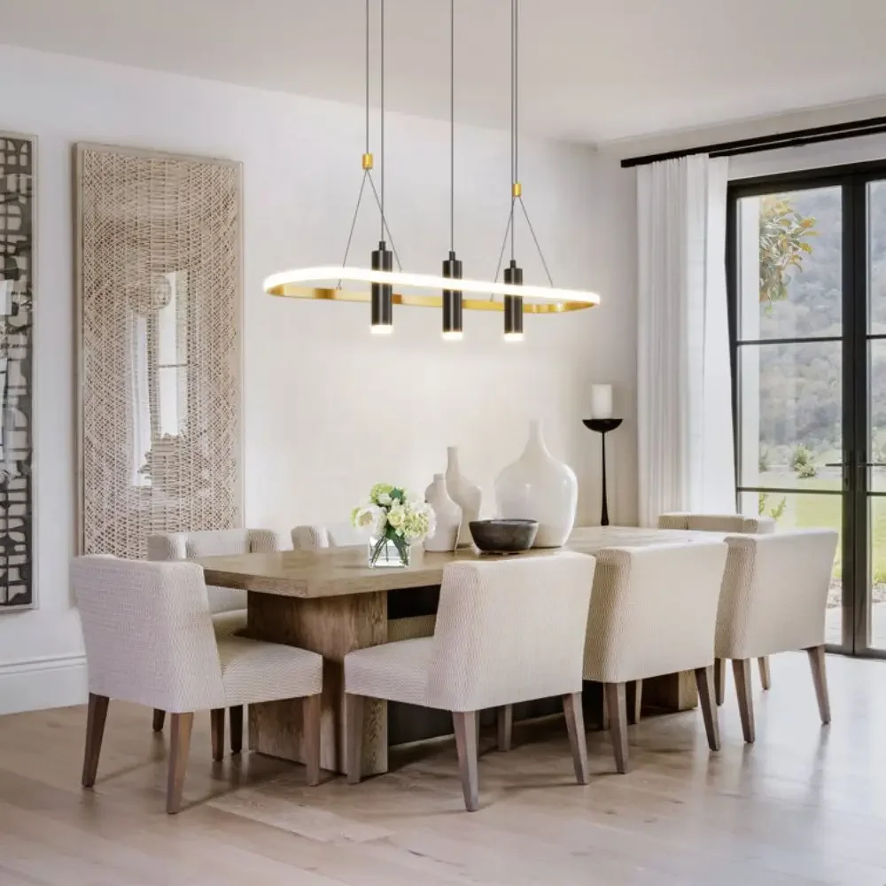 Javeriah 4 - ضوء قلادة LED قابل للتعتيم باللون الأسود/الذهبي [بدون لمبة] [عطلات نهاية الأسبوع غير قابلة للسفينة، TK/TEMU فقط للالتقاط]