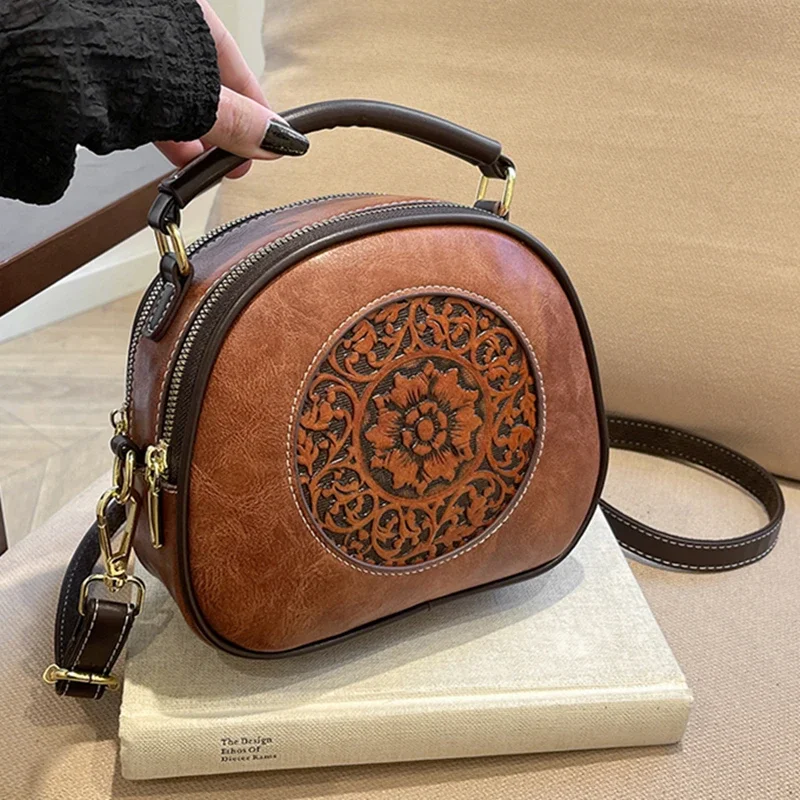 Brand Luxury Leather Handbag Shoulder Crossbody Bag Circular type Messenger Bag Women Daily Purses mobile phone Bagb Brand Sac