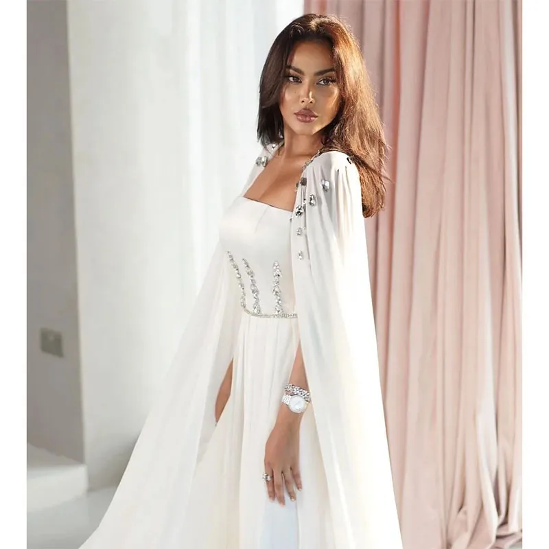 2024 abiti da sera in Chiffon bianco con avvolgimento senza spalline in cristallo a-line Celebrity Dress Womens Formal Evening Wear