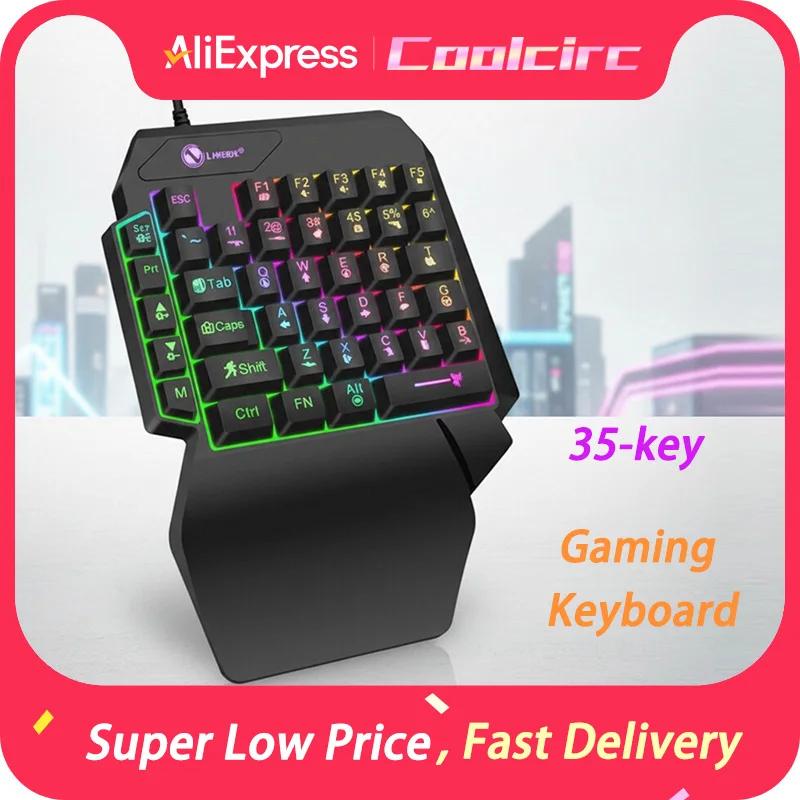 COOLCIRC 35keys Usb Single Hand Luminous Mini Gaming Keyboard Wide Hand Support Stepped Key Cap For Laptop Desktop PC Smartphone