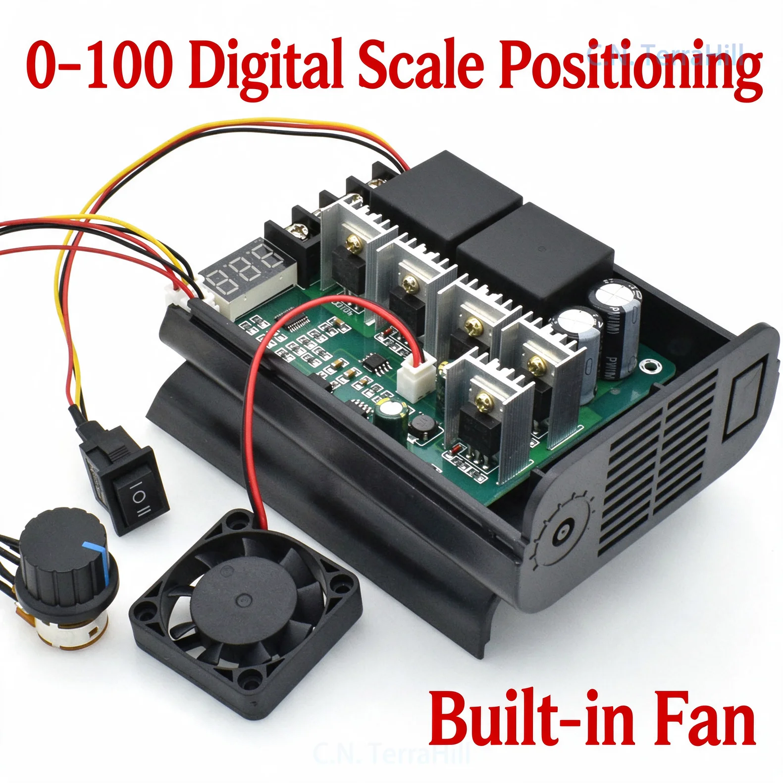 DC Motor Speed Controller 10-55V Stepless PWM Driver with Digital Tachometer Air Cooling for Motor Speed Regulation