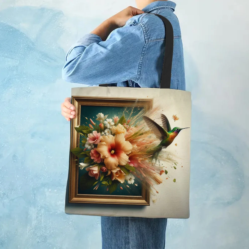 4pcs Birds Large Capacity Linen Tote Bag