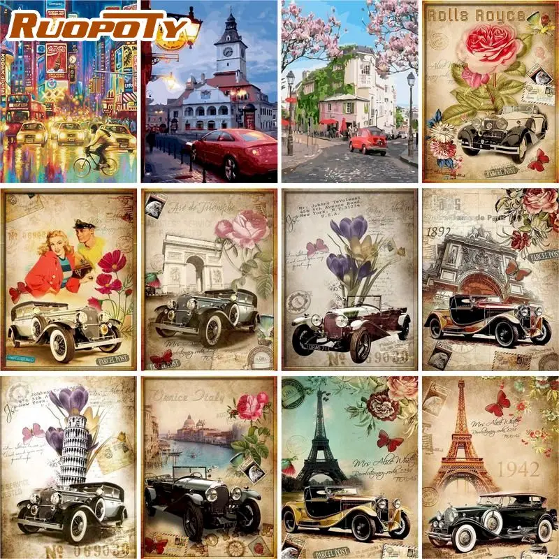 

RUOPOTY DIY Paints By Numbers Car 60x75cm Pictures Oil Painting By Numbers Set Gift Frameless Coloring By Numbers On Canvas