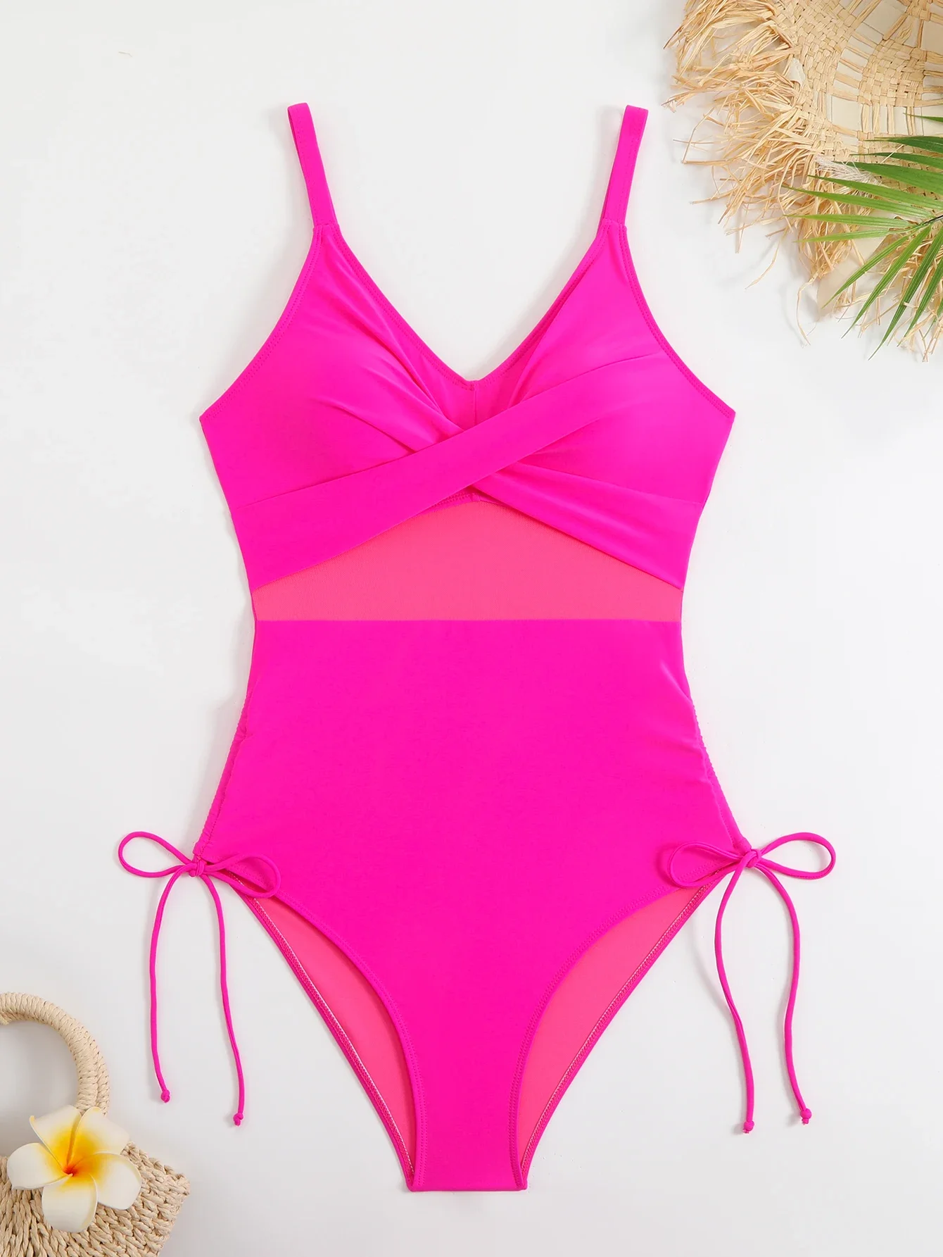 2025 Mesh Cross One Piece Swimsuit for Women Push up Swimwear Female Monokini Bodysuit Summer Fashion Beach Bathing Suit