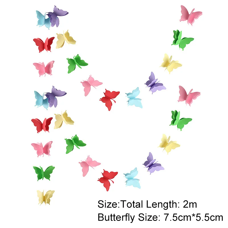 2M Colorful 3D Butterfly Banner For Wedding Birthday Party Romantic DIY Hanging Paper Garland For Living Room Decor Supplies