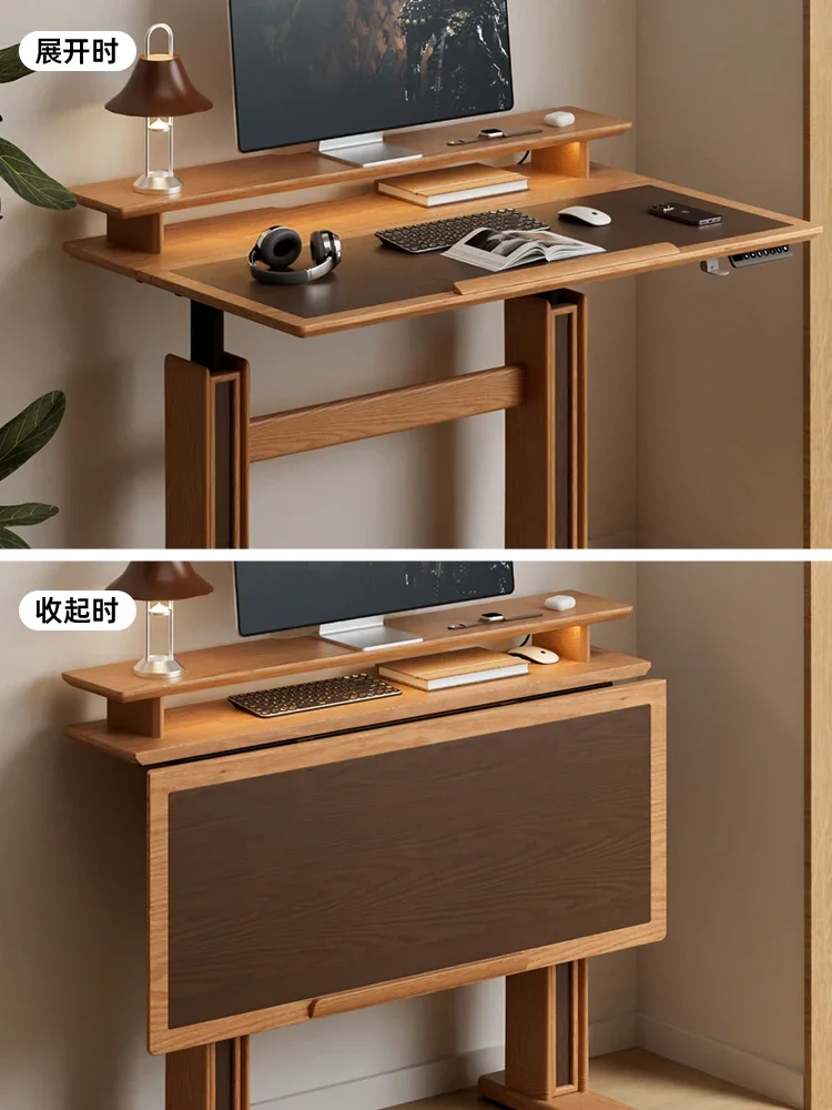 中世の無垢材電動昇降式テーブル、調節可能な学習室、eスポーツテーブル学習室、オフィスコンピューターデスクワークベンチ