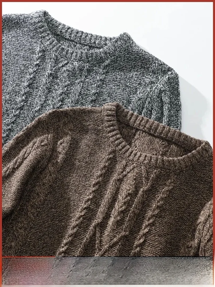 

Soft Wool Blend Men's Knitted Sweater round Ne Faionable Color Blo Touch Warm Winter Casual Sle Long Sve Knitwear