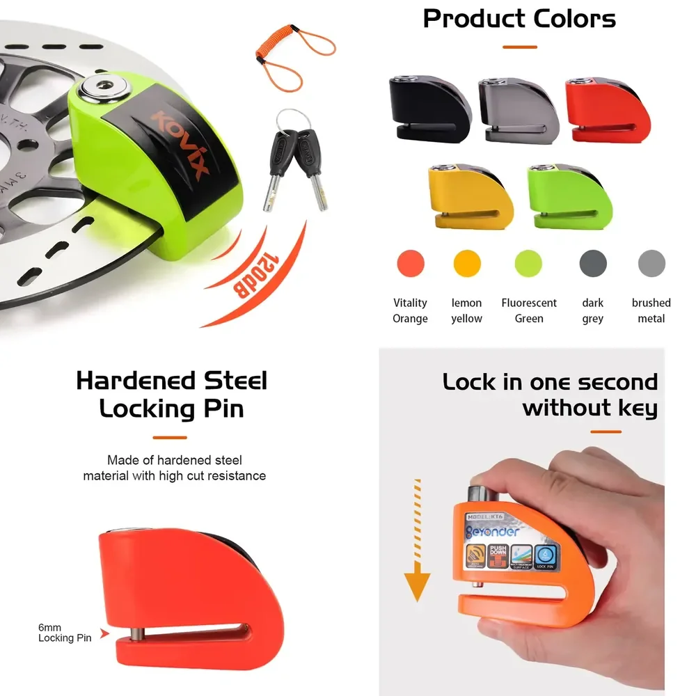 Motorcycle Anti-Theft Safety Disc Brake Lock Waterproof 120db Alarm Disc Lock Motorcycle Disc Lock