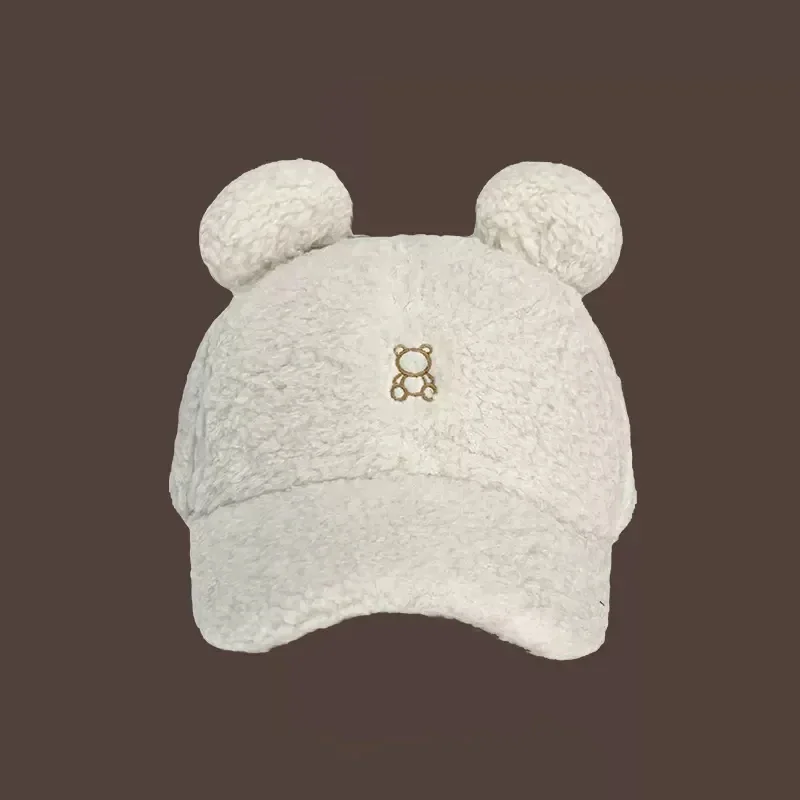 Faux Lamb Wool Alphabet Baseball Caps Korean Fashion Winter Warm Plush Ear Protection Peaked Cap Cute Rabbit Ears Women\'s Hats