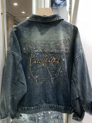 Butterfly Embroidered Denim Jacket Women Spring Autumn Long Sleeve Cotton Outerwear Button Female Girl Casual Jeans Coat