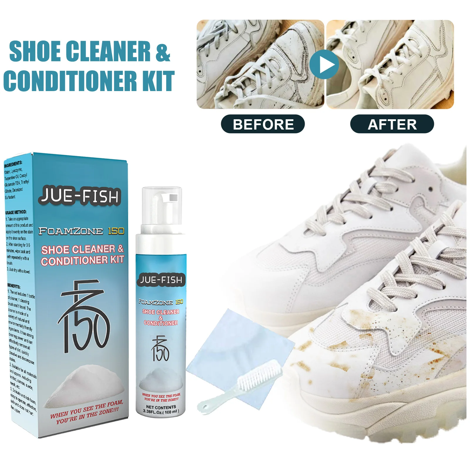 

Jue-Fish Shoe Cleaning Repair kit Small White Shoes Stain cleaning Yellow edge brightening portable whitener