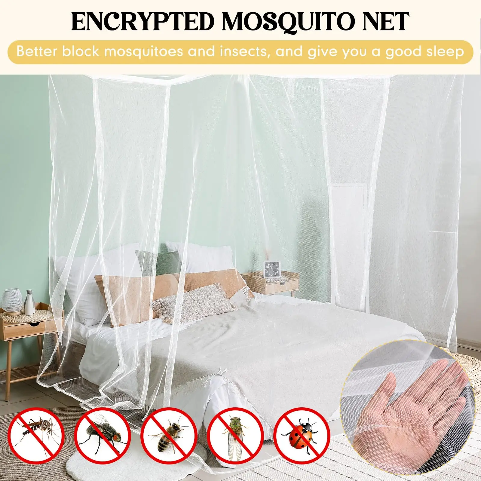 Four-Person Portable Mosquito Net Tent-Easy-to-Install Indoor/Outdoor Insect Bed/Camping Shelter